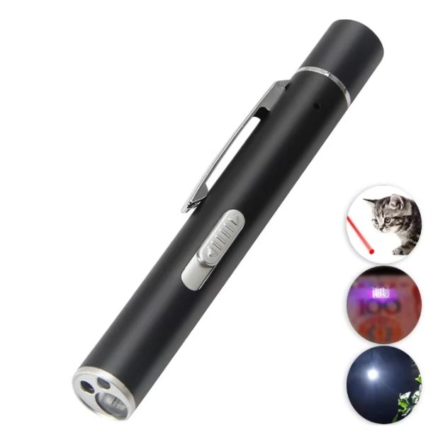 Grey Metal Laser Cat Toy Pen Set - 2 Piece USB Rechargeable 3-in-1 Laser view 2