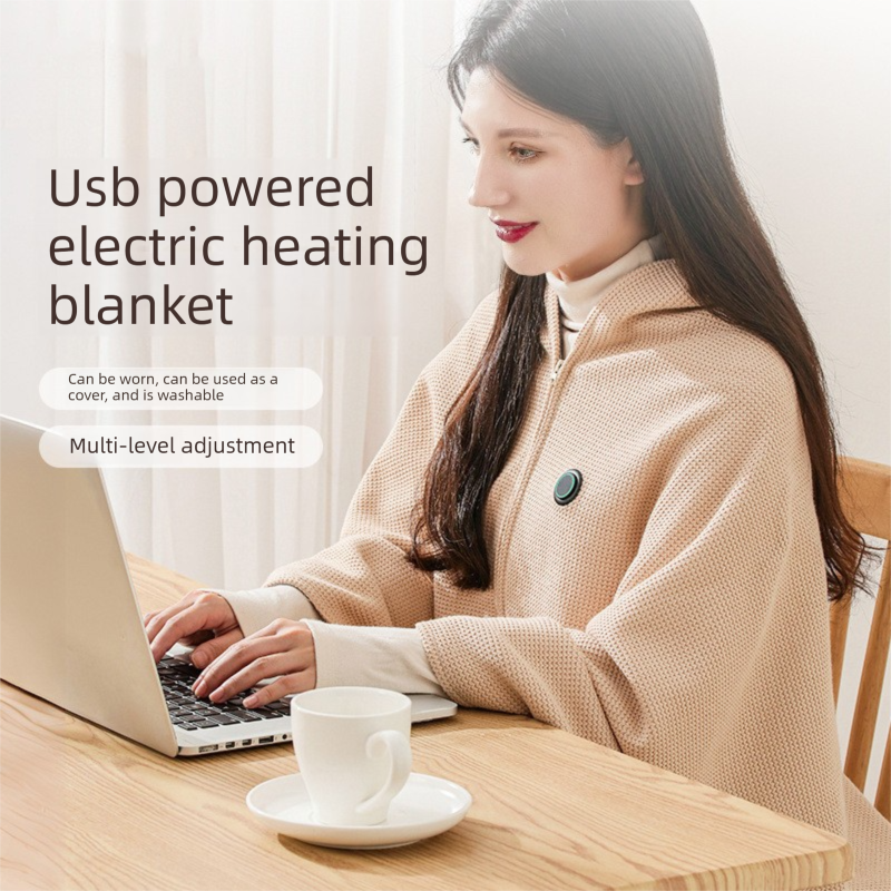 Red USB Heated Blanket Poncho - Rechargeable Electric Warming Shawl with Fast view 3