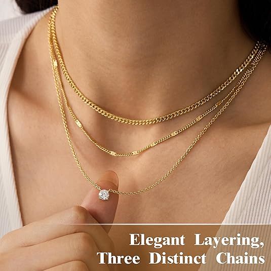 Golden Layered Zircon Necklace Set - Multi Strand Chain Choker with Pendant view 2