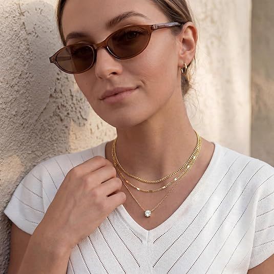 Silver Layered Zircon Necklace Set - Multi Strand Chain Choker with Pendant view 3