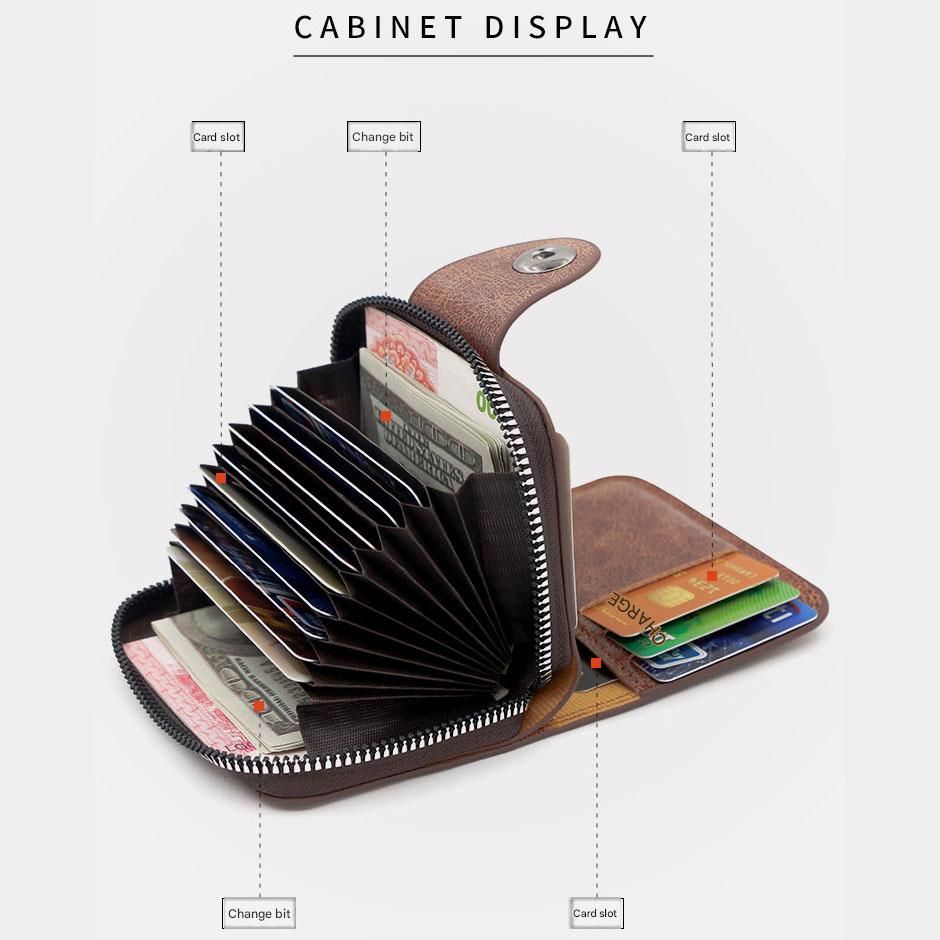 Dark coffee color Men's Large Capacity Accordion Card Wallet - PU Leather view 2