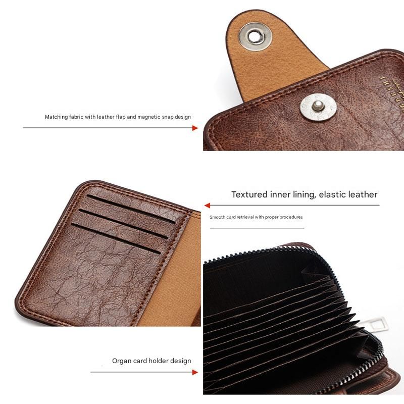 Dark coffee color Men's Large Capacity Accordion Card Wallet - PU Leather view 3