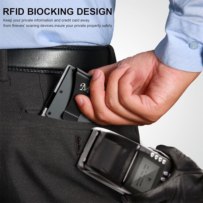 Royal blue Slim RFID Blocking Aluminum Card Holder - Metal Wallet with Cash view 6