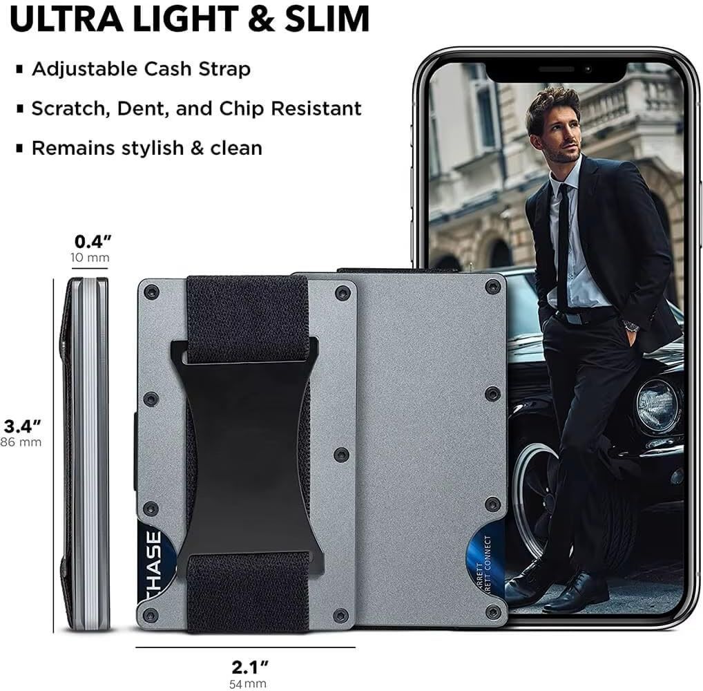 Fluorescent green Slim RFID Blocking Aluminum Card Holder - Metal Wallet with view 7