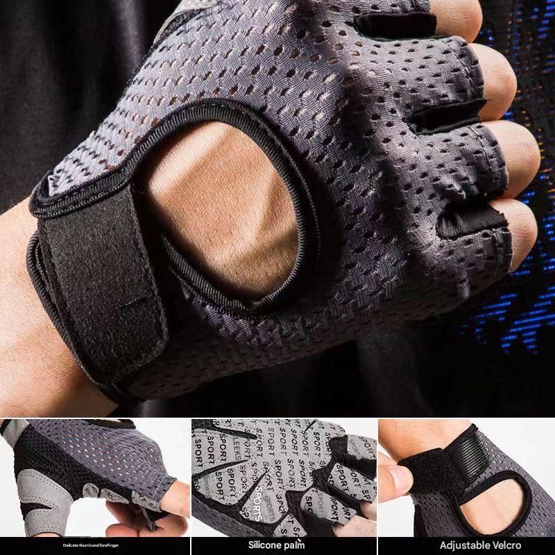 Black Half Finger Fitness Gloves - Anti-Slip Breathable Gym Training Gloves view 5