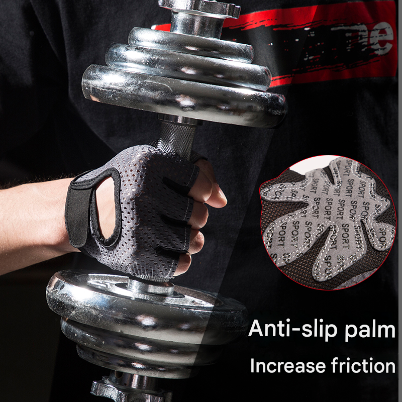 Grey Half Finger Fitness Gloves - Anti-Slip Breathable Gym Training Gloves for view 3