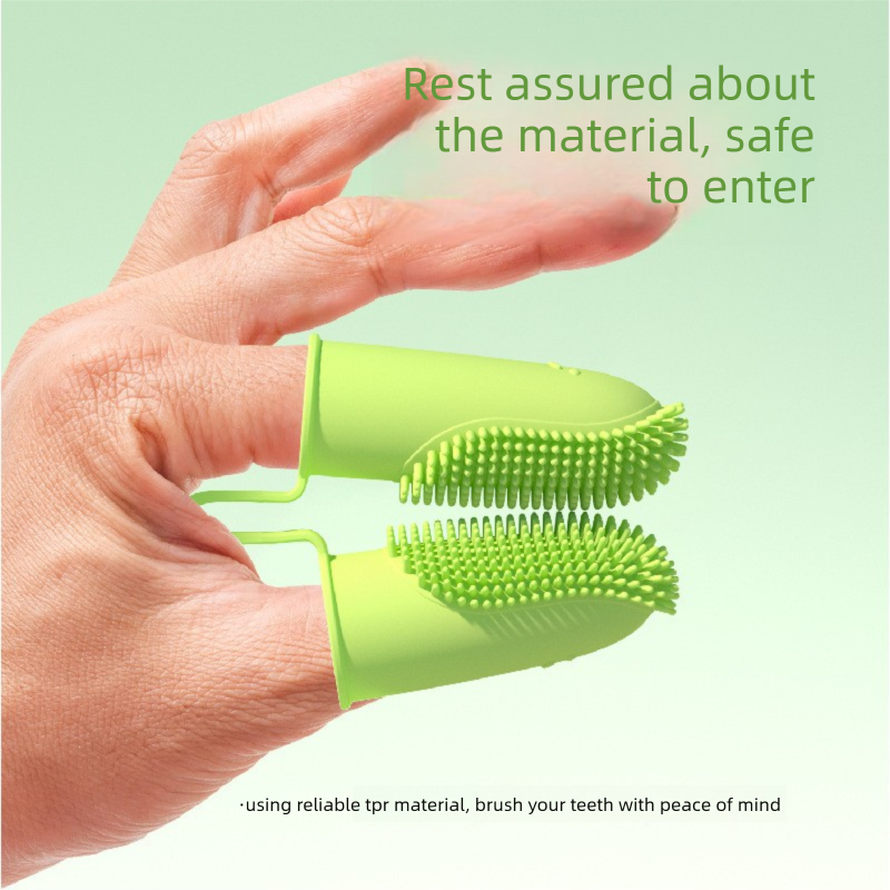 5-Pack Green Double Finger Pet Toothbrush - Soft TPR Dog Cat Dental Finger view 2