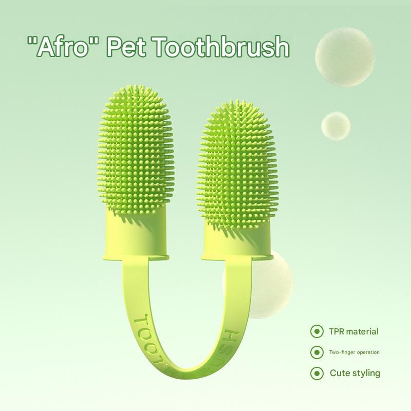 5-Pack Green Double Finger Pet Toothbrush - Soft TPR Dog Cat Dental Finger view 4