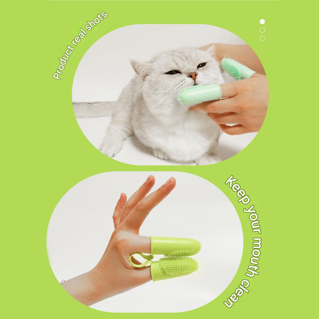 5-Pack greenish-yellow Double Finger Pet Toothbrush - Soft TPR Dog Cat Dental view 3