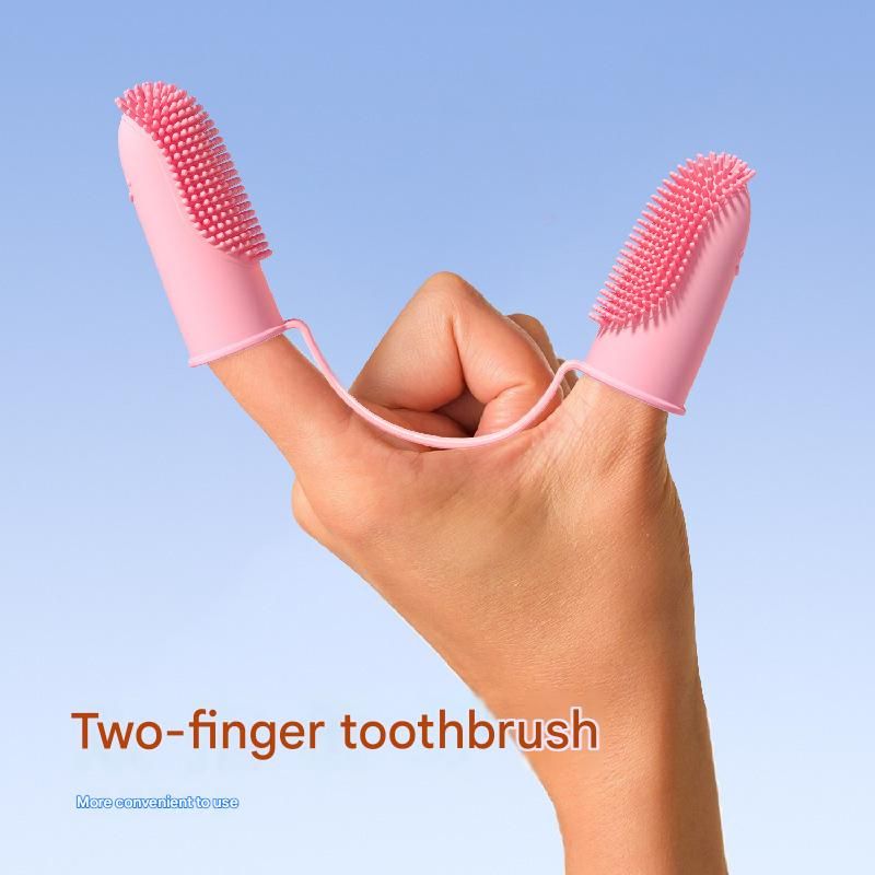 5-Pack greenish-yellow Double Finger Pet Toothbrush - Soft TPR Dog Cat Dental view 6
