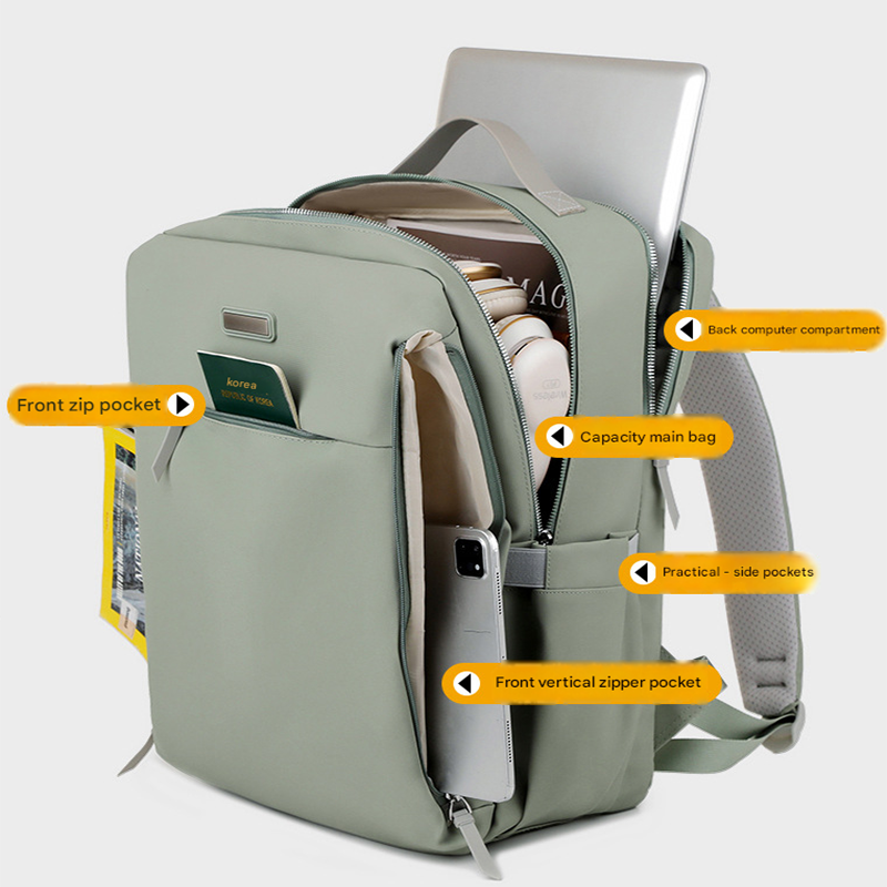 Grey Large Capacity Airbag Backpack Multi-Compartment Laptop Backpack Travel view 6