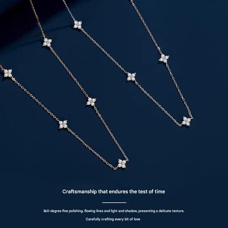 Silver Lucky Four Leaf Clover Necklace Women Delicate Clavicle Chain Sparkling view 5
