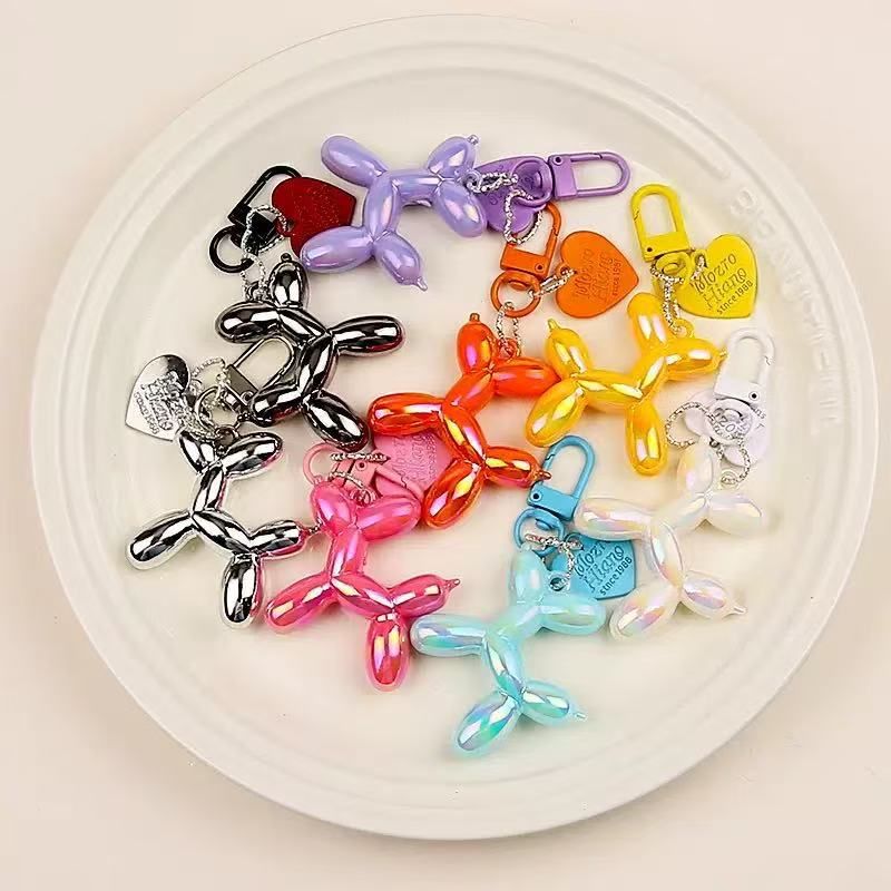 2-Piece Silver Balloon Dog Keychain Set with Heart Charm Bag Pendant Cute view 3