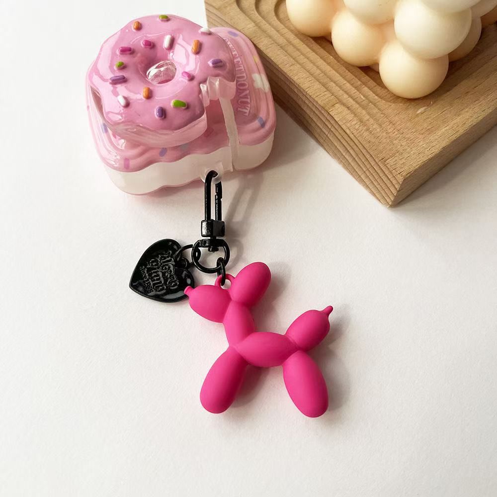 2-Piece Rose red Balloon Dog Keychain Set with Heart Charm Bag Pendant Cute