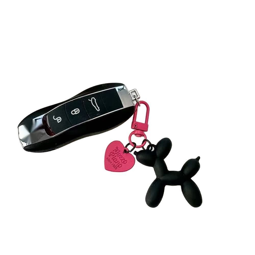 2-Piece Rose red Balloon Dog Keychain Set with Heart Charm Bag Pendant Cute view 2
