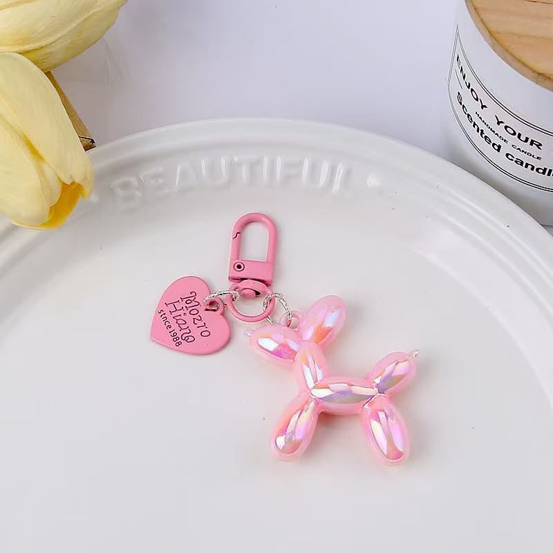 2-Piece Pink Balloon Dog Keychain Set with Heart Charm Bag Pendant Cute Couple