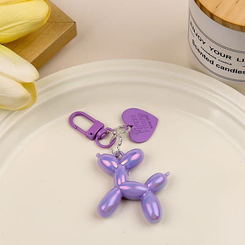 2-Piece Purple Balloon Dog Keychain Set with Heart Charm Bag Pendant Cute