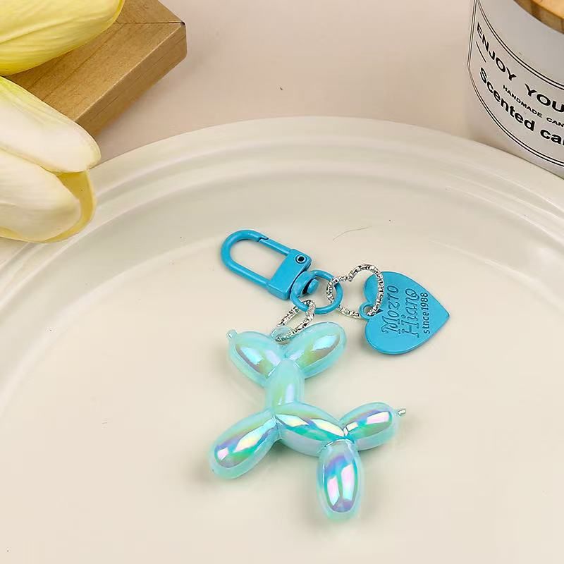 2-Piece Blue Balloon Dog Keychain Set with Heart Charm Bag Pendant Cute Couple