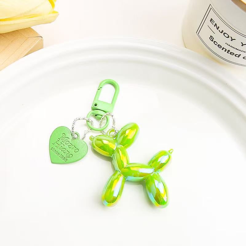 2-Piece Green Balloon Dog Keychain Set with Heart Charm Bag Pendant Cute