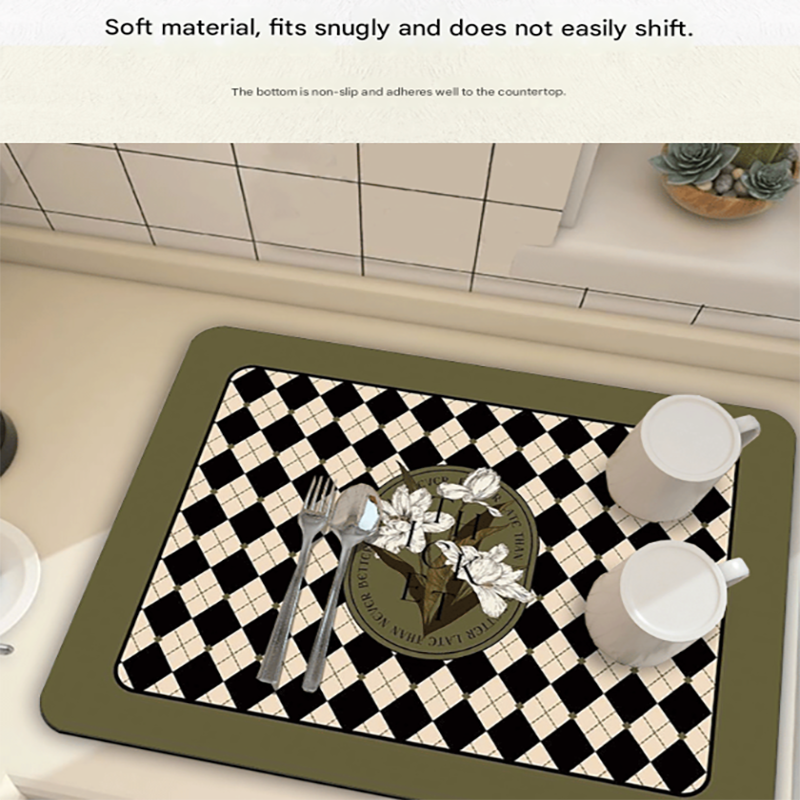 Green Kitchen Countertop Drainage Mat Absorbent Quick Dry Tech Velvet Dish view 5