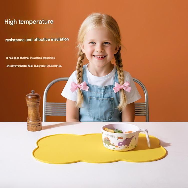 3-Piece Grey Silicone Placemat Set Cloud Shape Non-Slip Heat Resistant Kids view 2