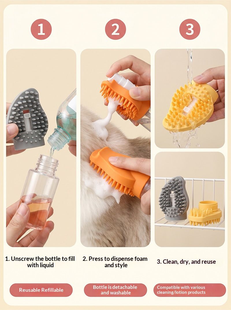 Orange Pet Shampoo Brush Silicone Foaming Massage Comb Dog Cat Bathing view 9