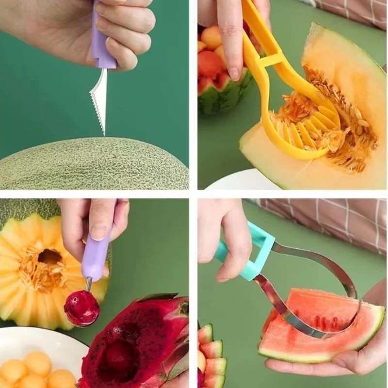 2-Piece Fruit Carving Tool Set Melon Baller Scoop Knife Stainless Steel(Yellow view 4