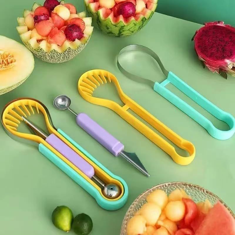 2-Piece Fruit Carving Tool Set Melon Baller Scoop Knife Stainless Steel(Blue view 3