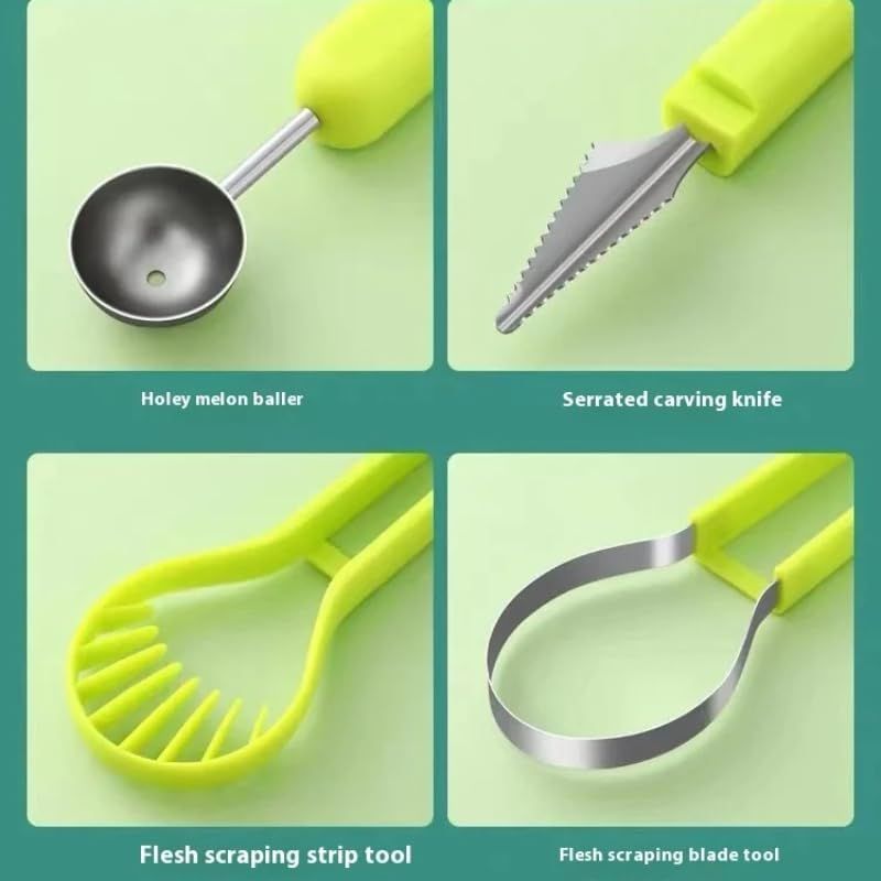 2-Piece Fruit Carving Tool Set Melon Baller Scoop Knife Stainless Steel(Blue view 5