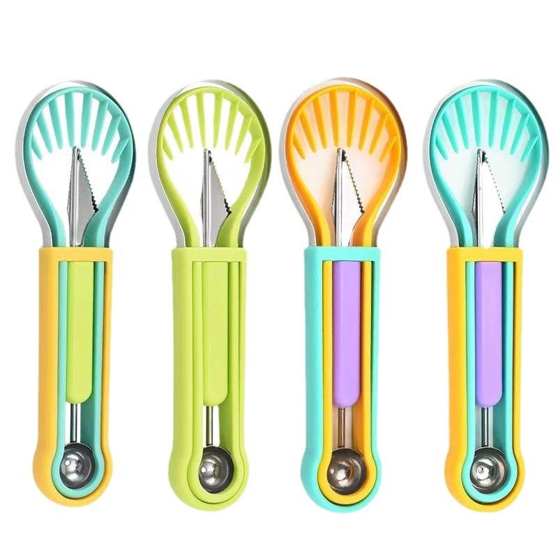 2-Piece Fruit Carving Tool Set Melon Baller Scoop Knife Stainless Steel(Green) view 7