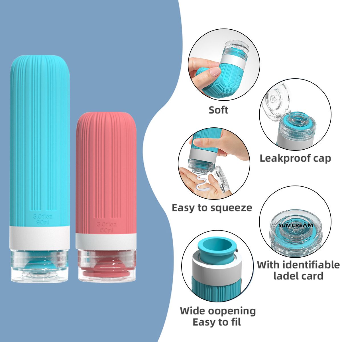 Silicone Travel Toiletry Bottles Set Leakproof Squeeze Containers with Case(06) view 3