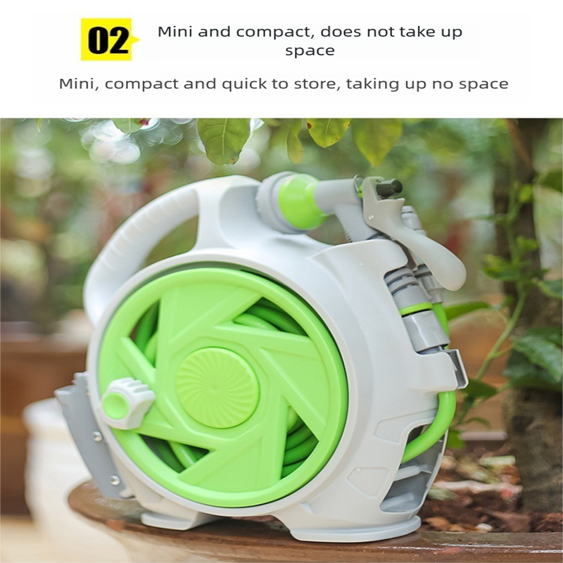 Green Portable Hose Reel Cart with 14m Hose 7-Pattern Spray Gun Garden view 3