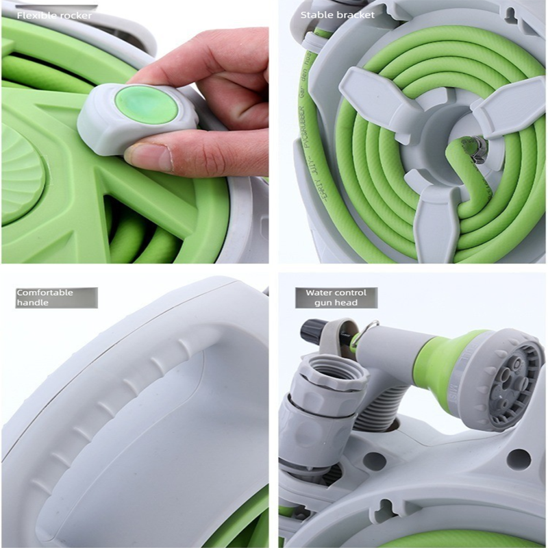 Green Portable Hose Reel Cart with 14m Hose 7-Pattern Spray Gun Garden view 5