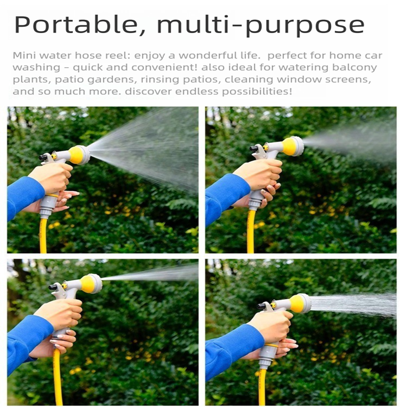 Green Portable Hose Reel Cart with 14m Hose 7-Pattern Spray Gun Garden view 8