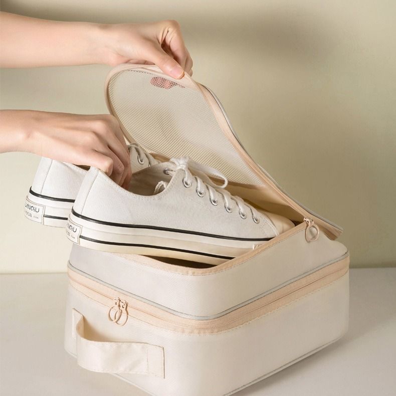 Beige Travel Shoe Bag Portable Luggage Organizer Waterproof Dustproof Shoe Pouch view 3