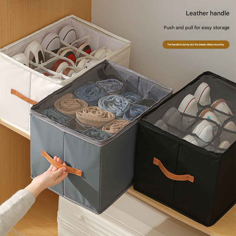 Black Foldable Fabric Shoe Storage Box with Compartments Dustproof Moistureproof view 2