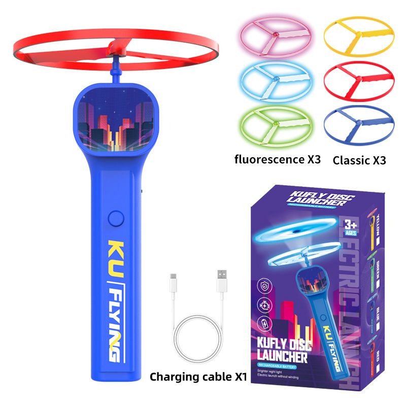Blue LED Light Up Flying Disc Cat Toy Interactive UFO Launcher with