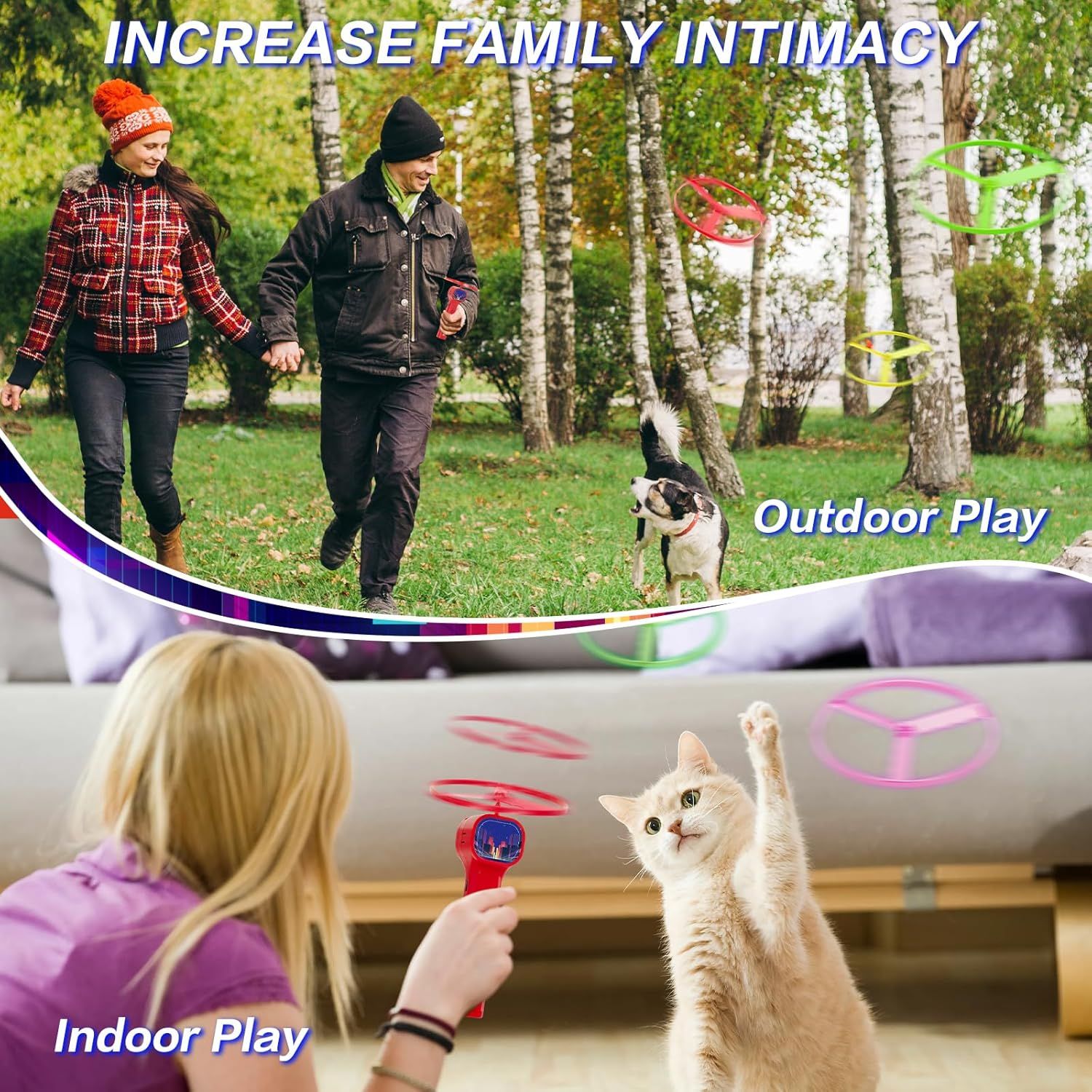 Green LED Light Up Flying Disc Cat Toy Interactive UFO Launcher with view 4