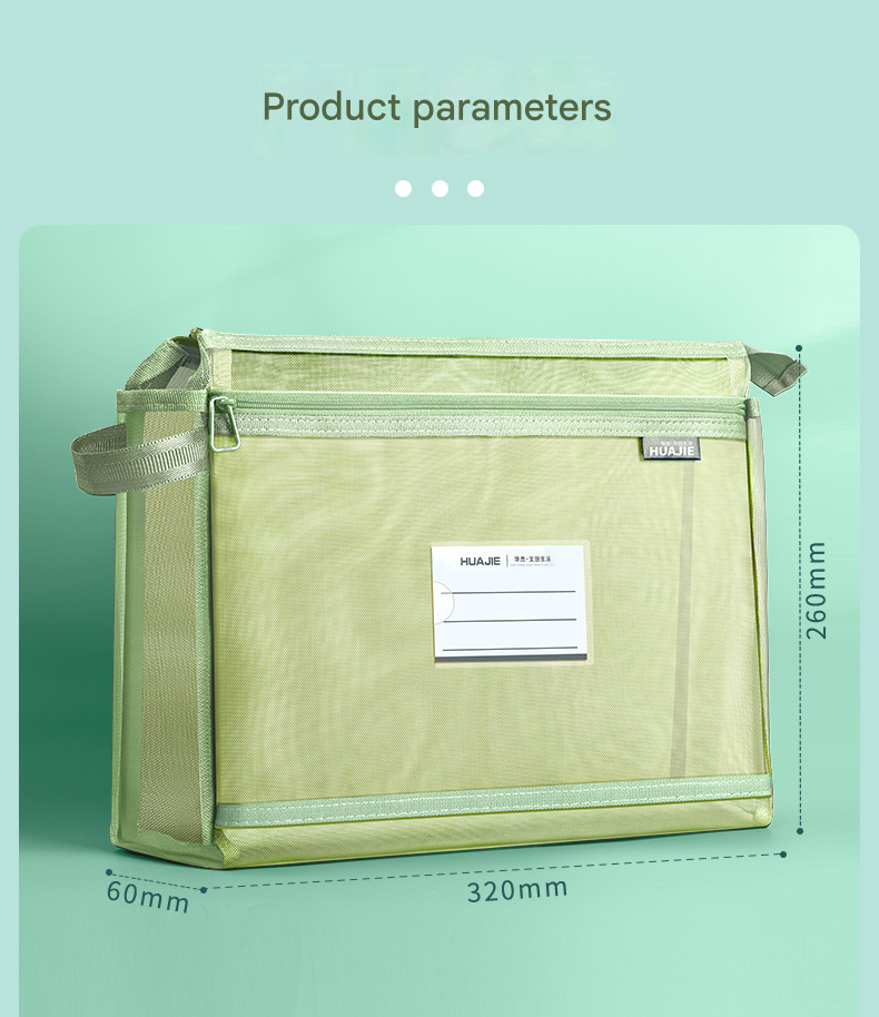 Morandi blue Double Layer Mesh File Bag with Handle Large Capacity Student view 6