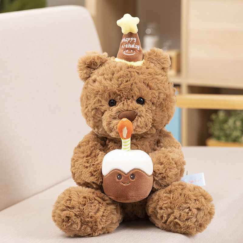 30cm Birthday Cake Teddy Bear Plush Toy - Soft Hugging Pillow with Party