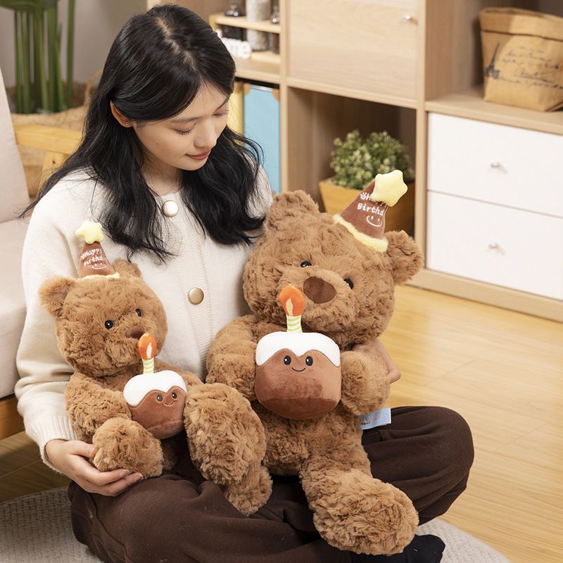 30cm Birthday Cake Teddy Bear Plush Toy - Soft Hugging Pillow with Party view 3