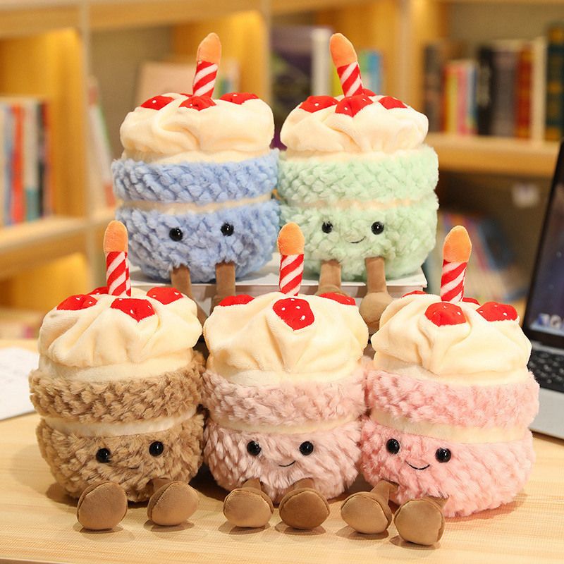 Light brown Cute Birthday Cake Plush Toy Strawberry Layered Cake Pillow view 3