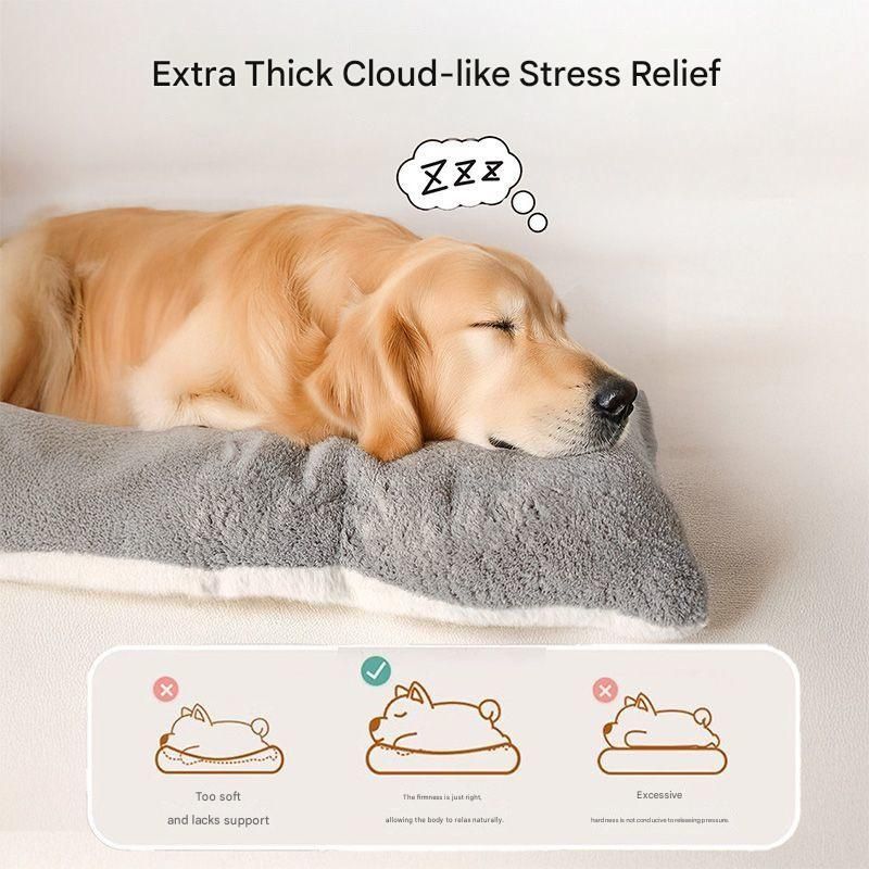 Grey Large Plush Dog Bed - Extra Thick Winter Warmth view 2