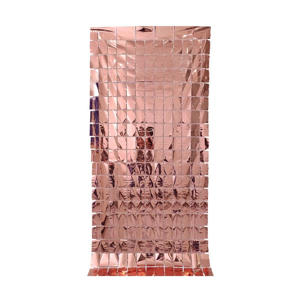 Rose Gold 3D Shimmer Foil Fringe Square Cube Curtain (2 PCS) – 1m x 2m view 3