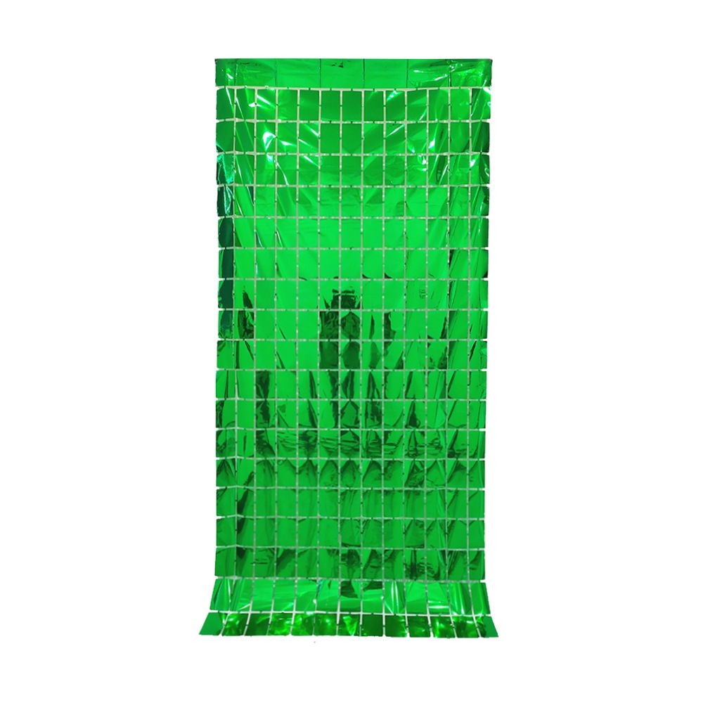 Green 3D Shimmer Foil Fringe Square Cube Curtain (2 PCS) – 1m x 2m view 3
