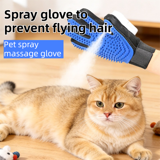 Black Blue Pet Grooming Spray Glove with White Detachable Typec Mister - TPR view 2