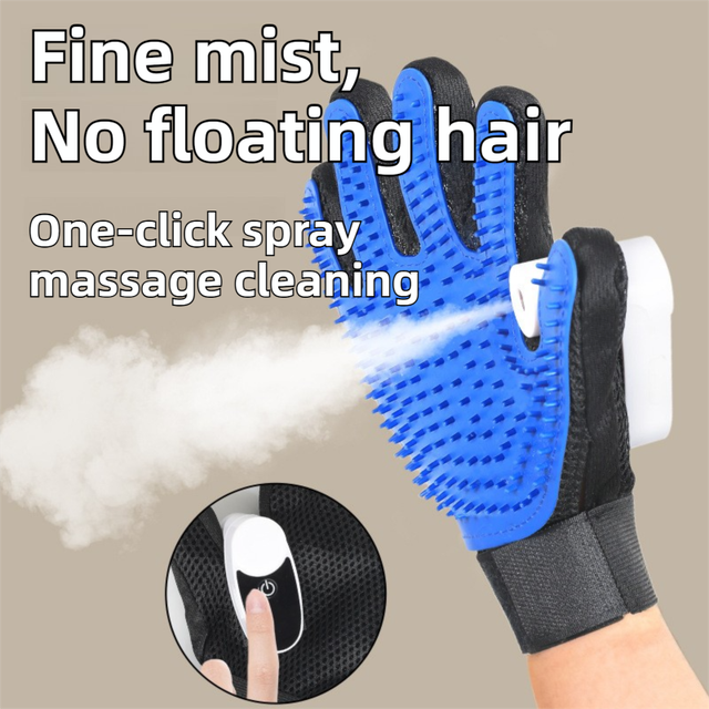 2PCS Black Blue Pet Grooming Spray Glove with Pink & White Detachable Typec view 3