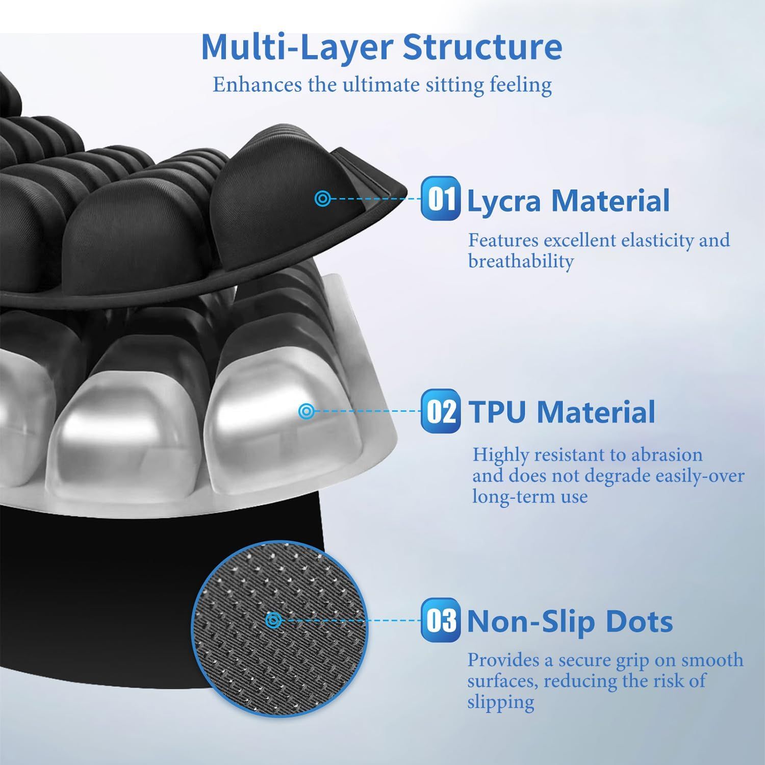 Dark Grey Portable 3D Aircell Travel Inflatable Seat Cushion with Built-in view 2