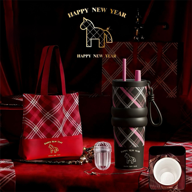 Black British Equestrian Plaid 710ML Insulated Travel Mug with Dual-Drink Lid