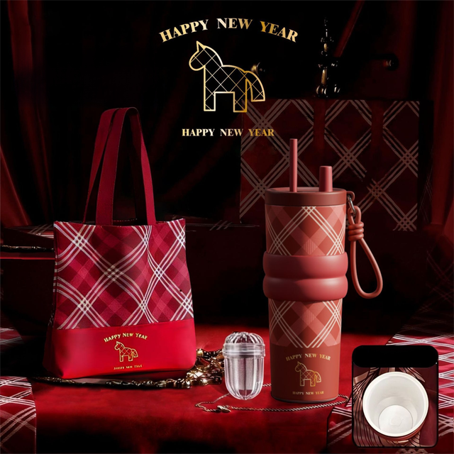 Red British Equestrian Plaid 710ML Insulated Travel Mug with Dual-Drink Lid